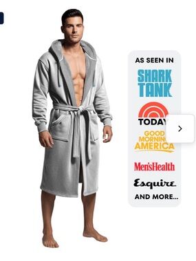 Dude Robe NWT Men's Hooded Robe - Light Gray Plush Bathrobe Sz L/XL
